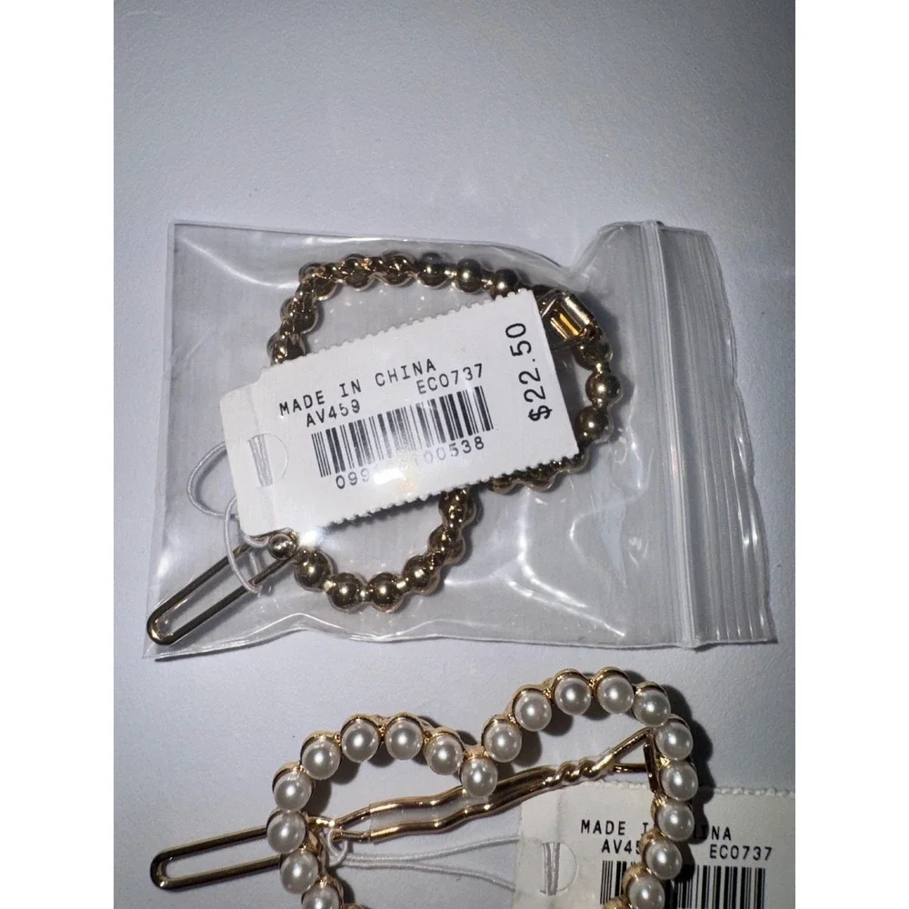 J.Crew Heart Hair Clip Set Women White Gold Faux Pearl Beaded EC0737 OS
